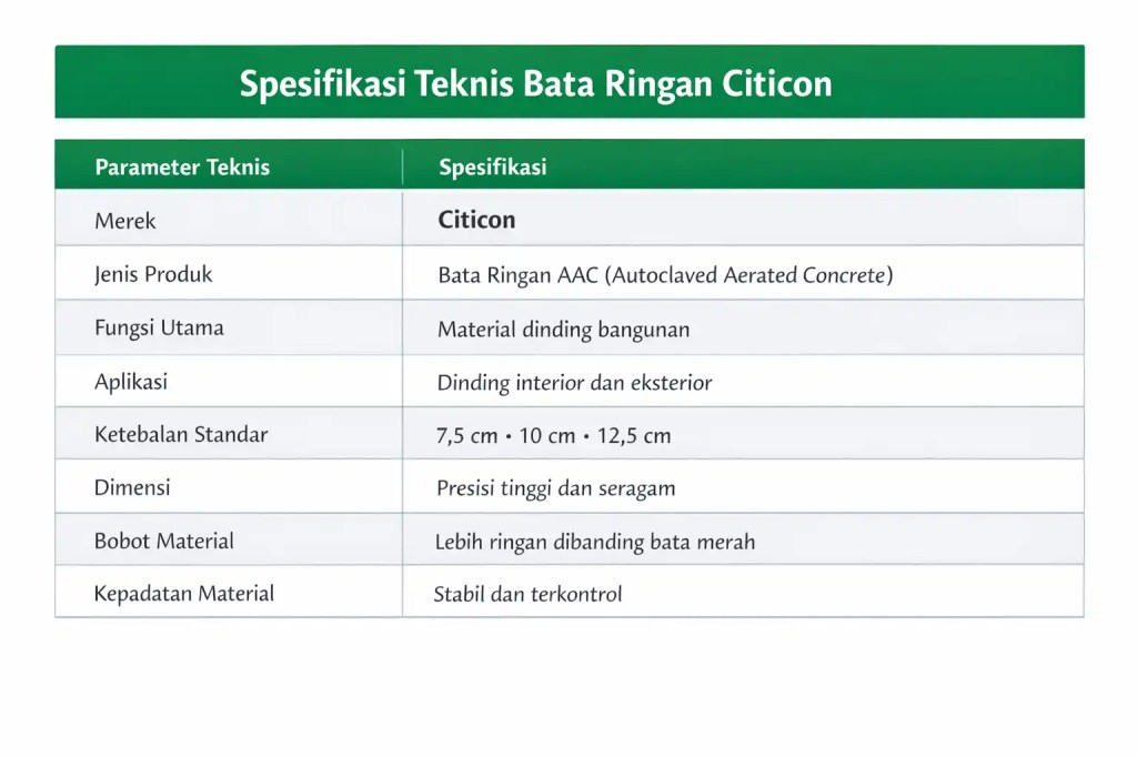 spesifikasi teknis bata ringan citicon