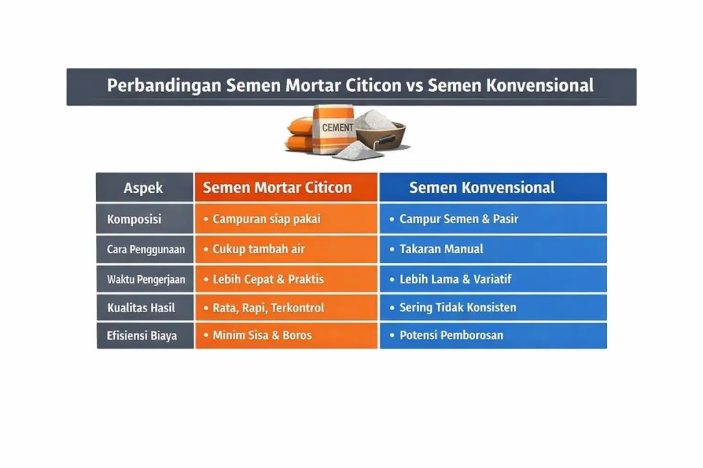 perbandingan semen mortar citicon vs semen konvensional